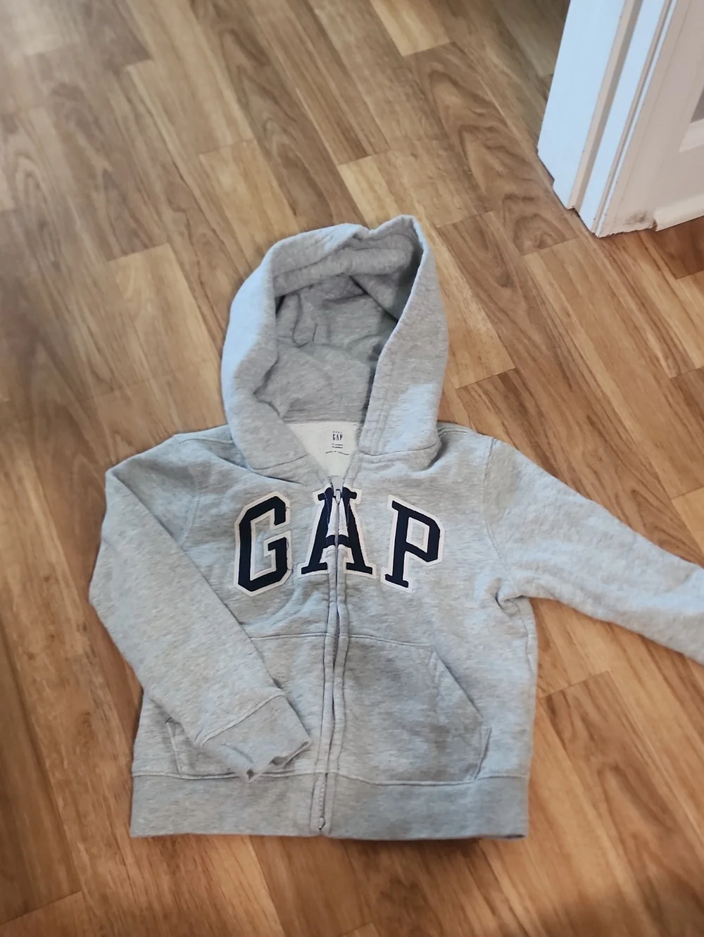 GAP Light Gray Kids Zip-Up Hoodie with Navy Logo